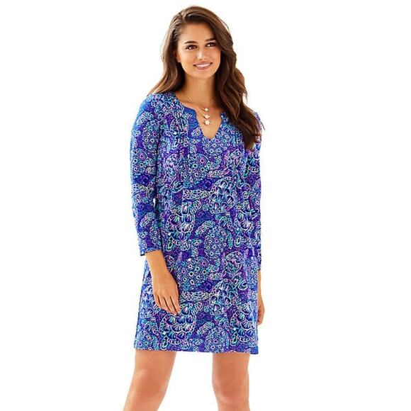Lilly Pulitzer Aubrey UPF 50 Take it Slow Blue Lapis Shift Dress - Picture 1 of 7